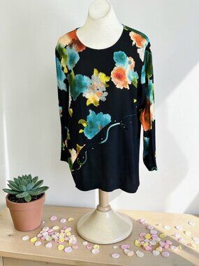 Santa Cruz Sportswear Floral Watercolor Print Tunic Blouse USA Made